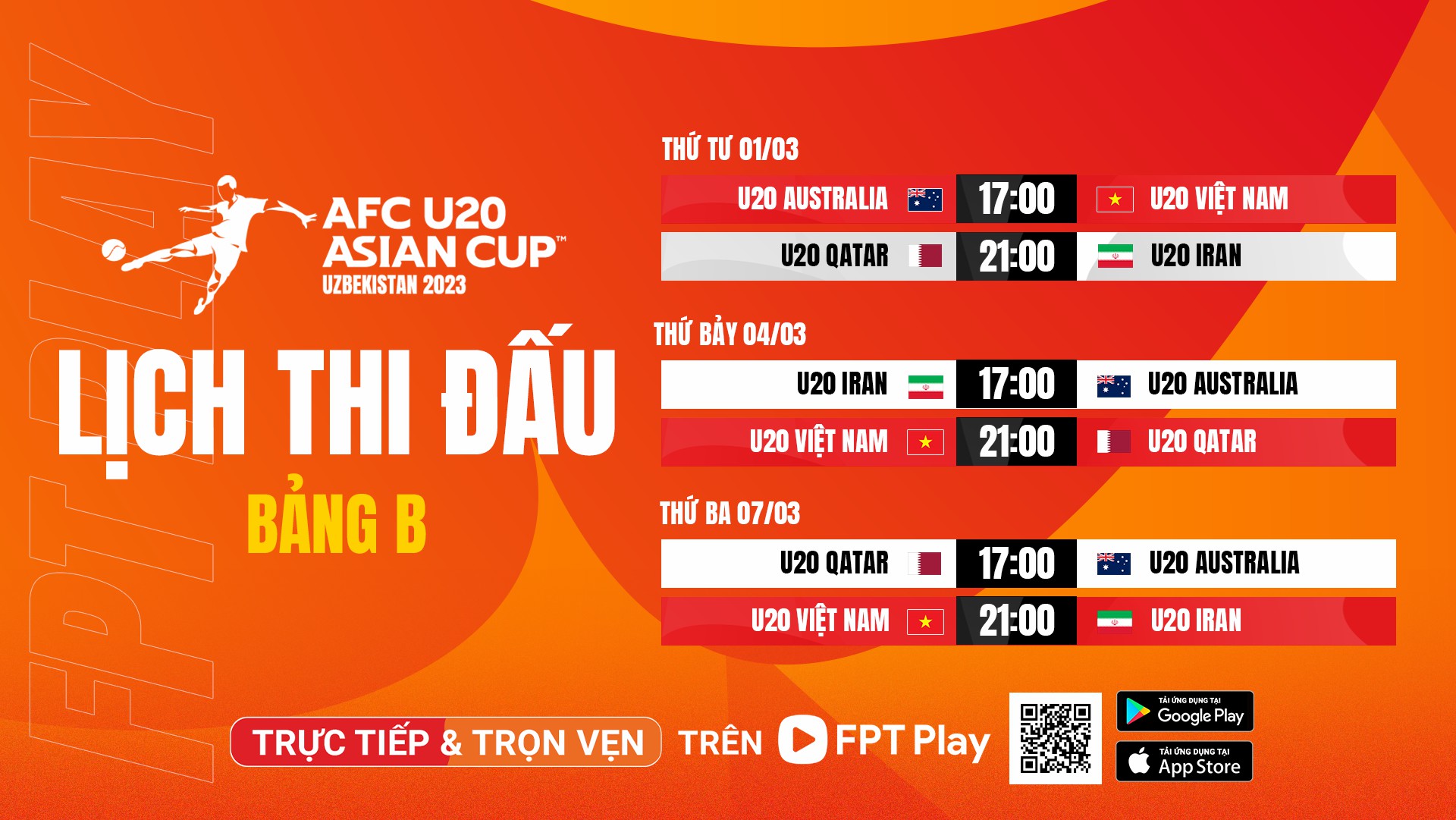 Lịch thi đấu Cúp bóng đá U20 Châu Á 2023